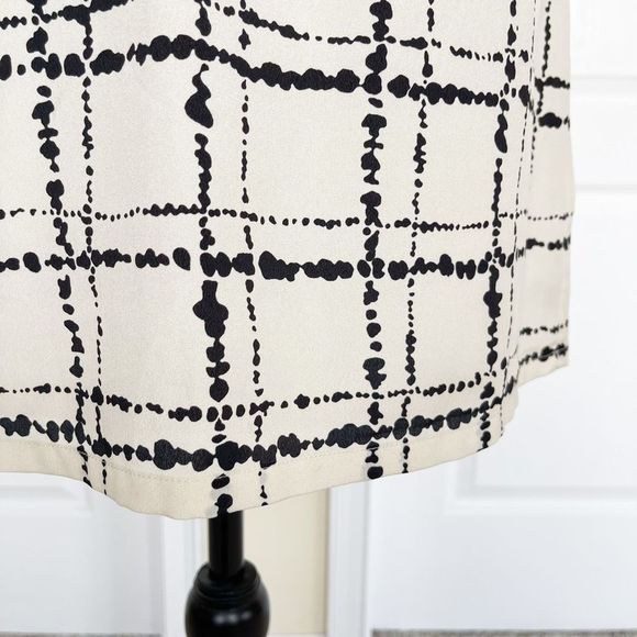 Ann Taylor LOFT 0P Petite Unique Neckline Dalmatian Plaid Black Crème Contrast B - Picture 7 of 14